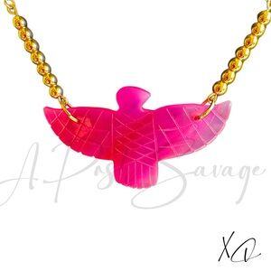Luxe 18K Gold Hematite & Carved Pink Onyx Eagle Statement Necklace